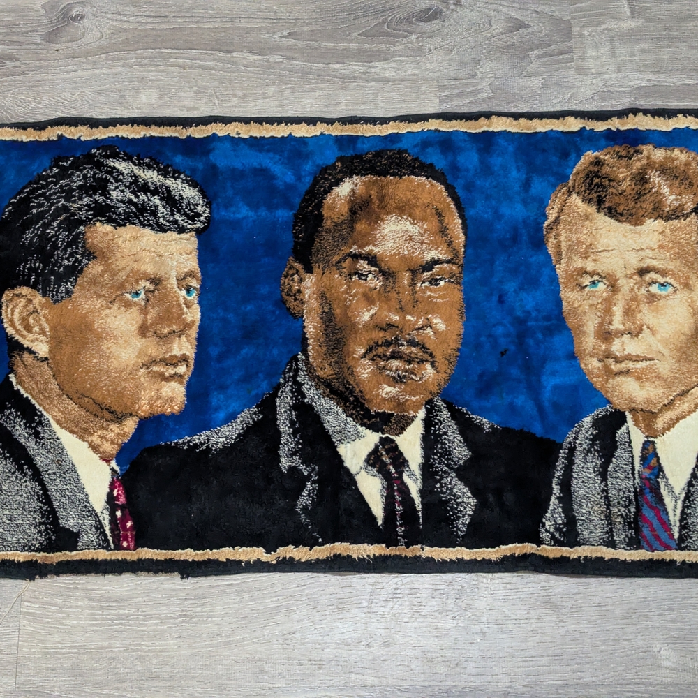 Blue Portrait Art Rug - Three Historical Figures